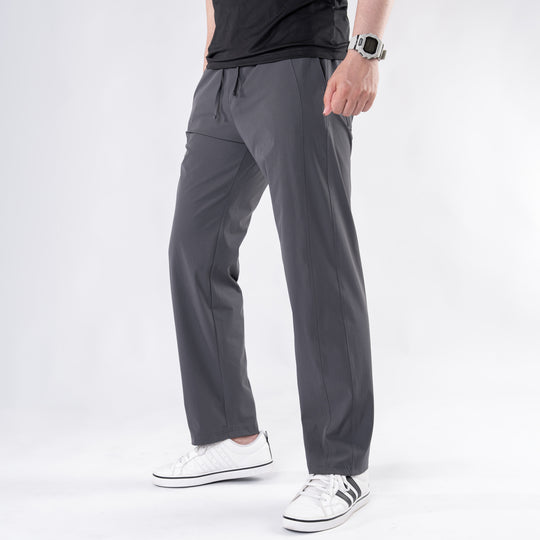 Premium Gray Crinkle Lycra 4-Way Stretch Straight Fit Pants