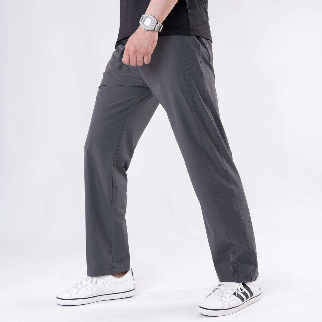 Premium Gray Crinkle Lycra 4-Way Stretch Straight Fit Pants