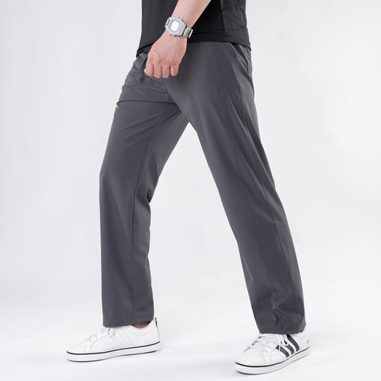 Premium Gray Crinkle Lycra 4-Way Stretch Straight Fit Pants