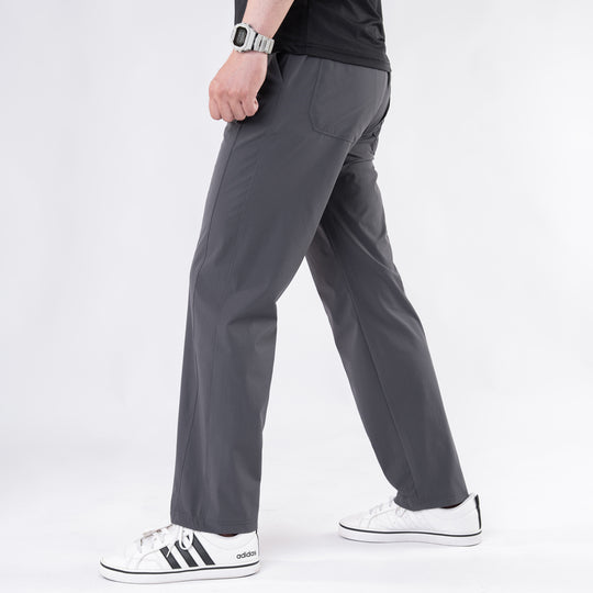 Premium Gray Crinkle Lycra 4-Way Stretch Straight Fit Pants