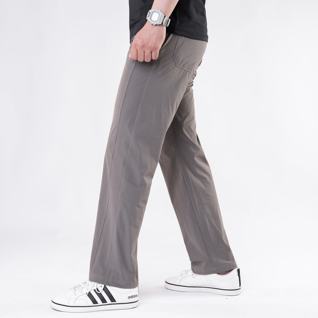 Premium Khaki Crinkle Lycra 4-Way Stretch Straight Fit Pants