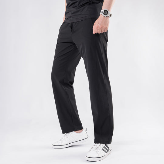 Premium Black Crinkle Lycra 4-Way Stretch Straight Fit Pants