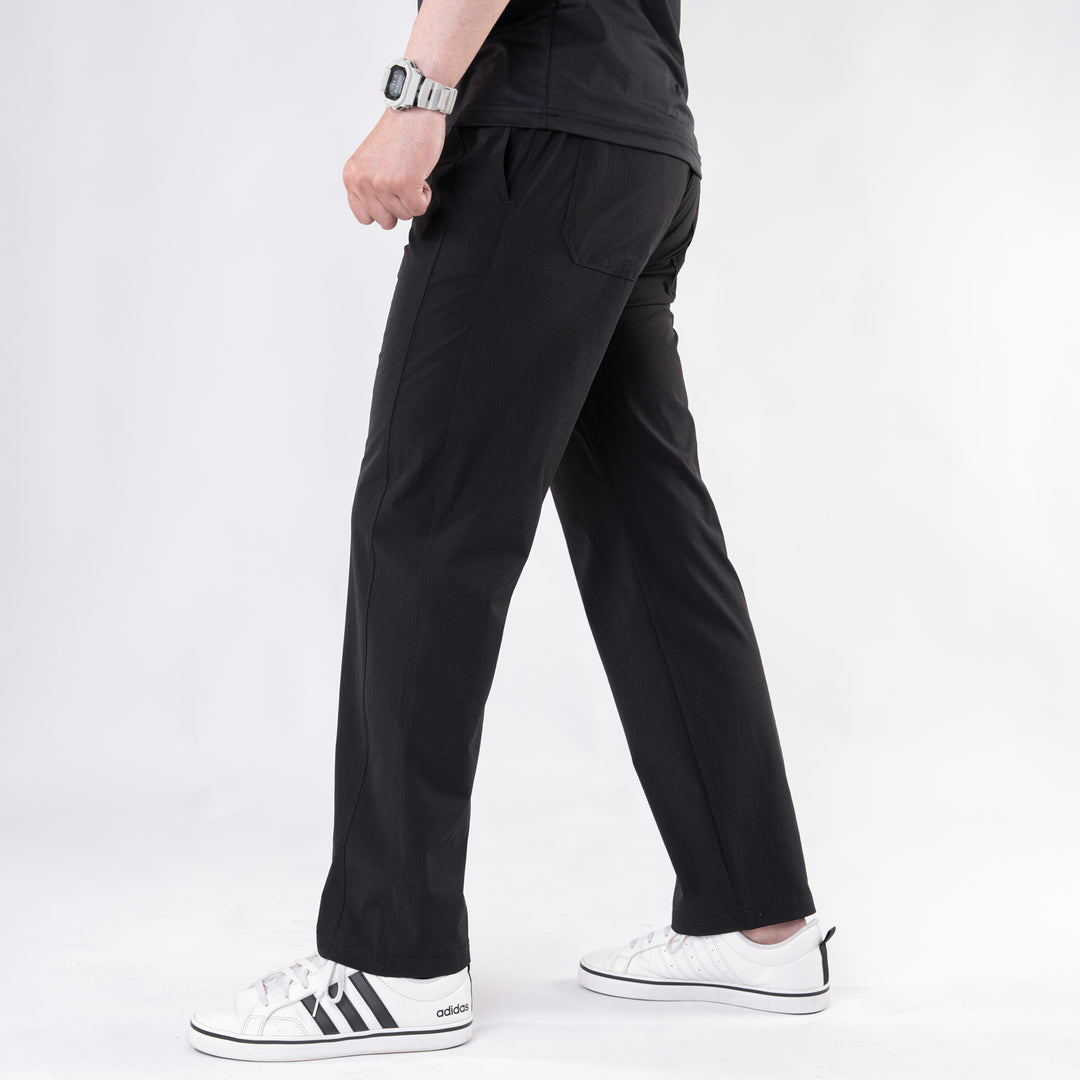 Premium Black Crinkle Lycra 4-Way Stretch Straight Fit Pants