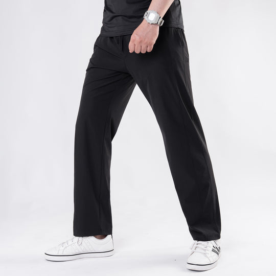 Premium Black Crinkle Lycra 4-Way Stretch Straight Fit Pants