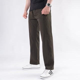 Premium Olive Crinkle Lycra 4-Way Stretch Straight Fit Pants