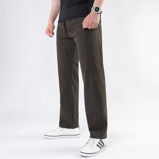 Premium Olive Crinkle Lycra 4-Way Stretch Straight Fit Pants