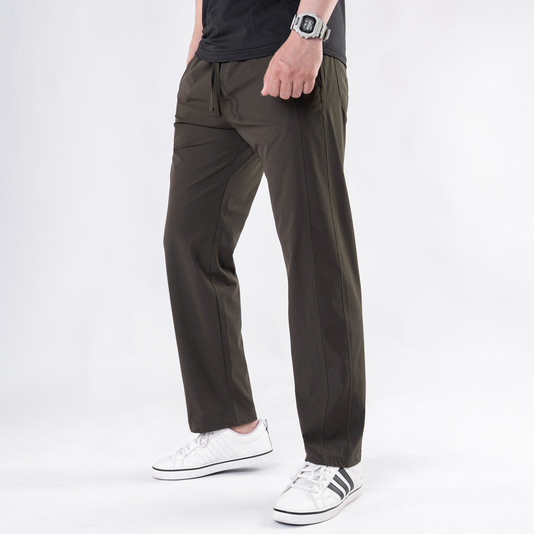 Premium Olive Crinkle Lycra 4-Way Stretch Straight Fit Pants