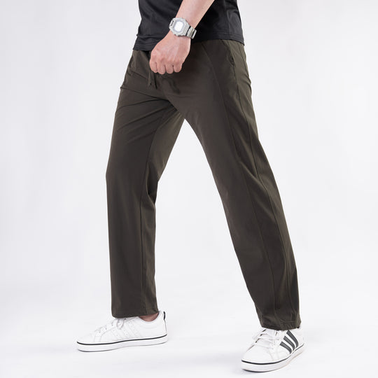 Premium Olive Crinkle Lycra 4-Way Stretch Straight Fit Pants