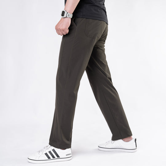 Premium Olive Crinkle Lycra 4-Way Stretch Straight Fit Pants