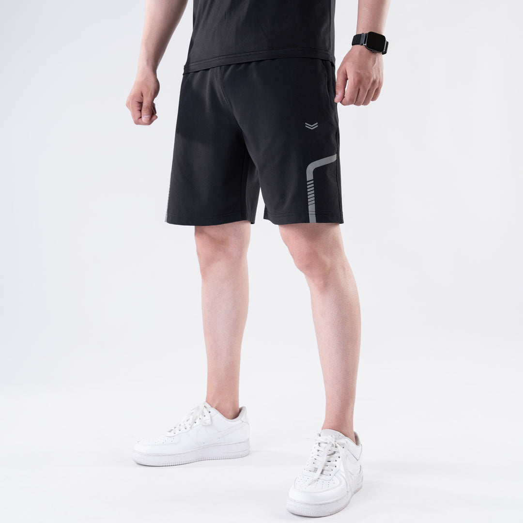 Black Lycra Terry Shorts with Reflective Detailing