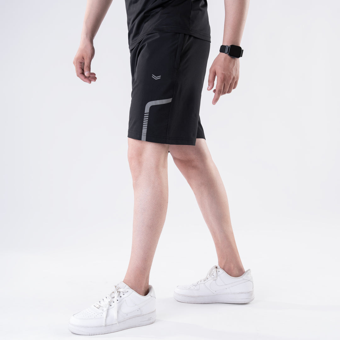 Black Lycra Terry Shorts with Reflective Detailing