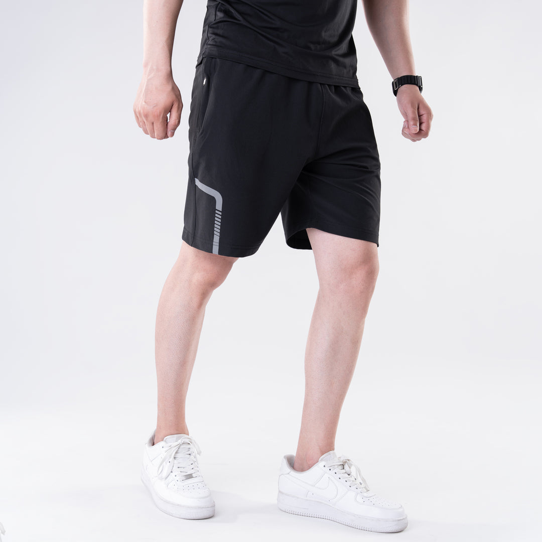 Black Lycra Terry Shorts with Reflective Detailing