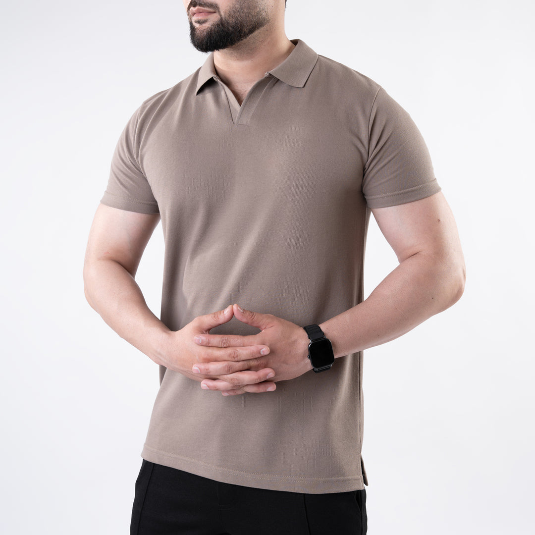 Khaki V Neck Polo