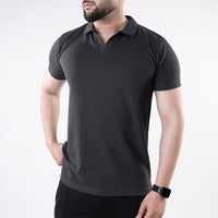Gray V Neck Polo