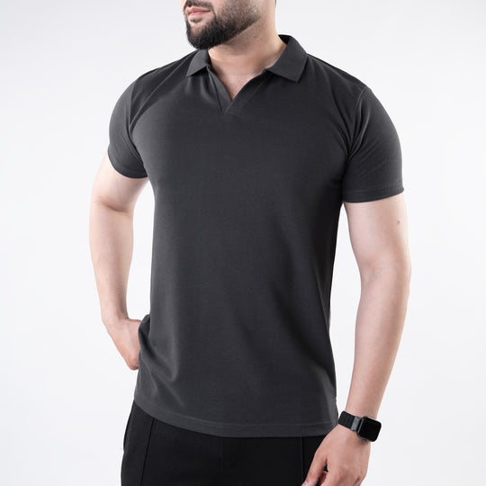 Gray V Neck Polo