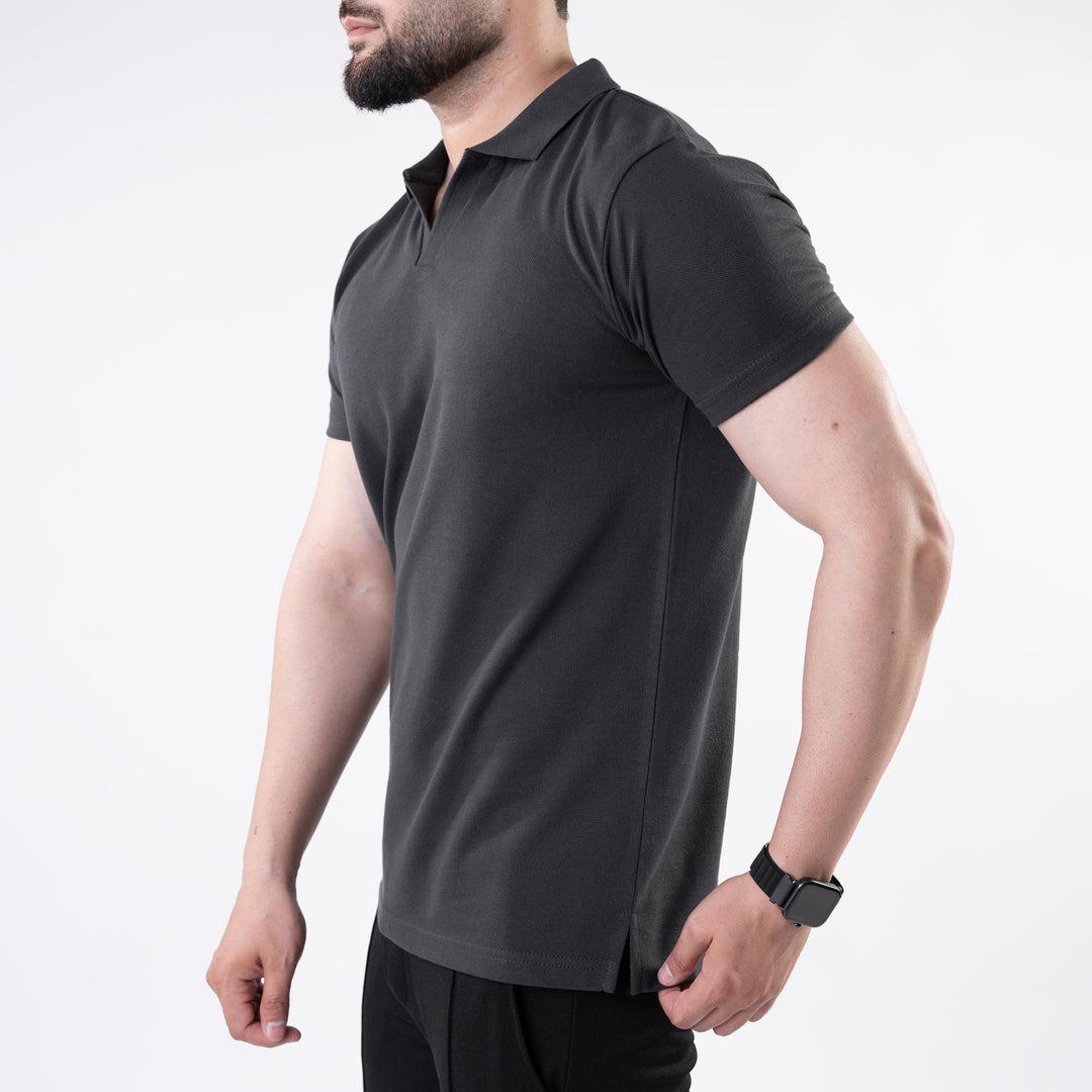 Gray V Neck Polo