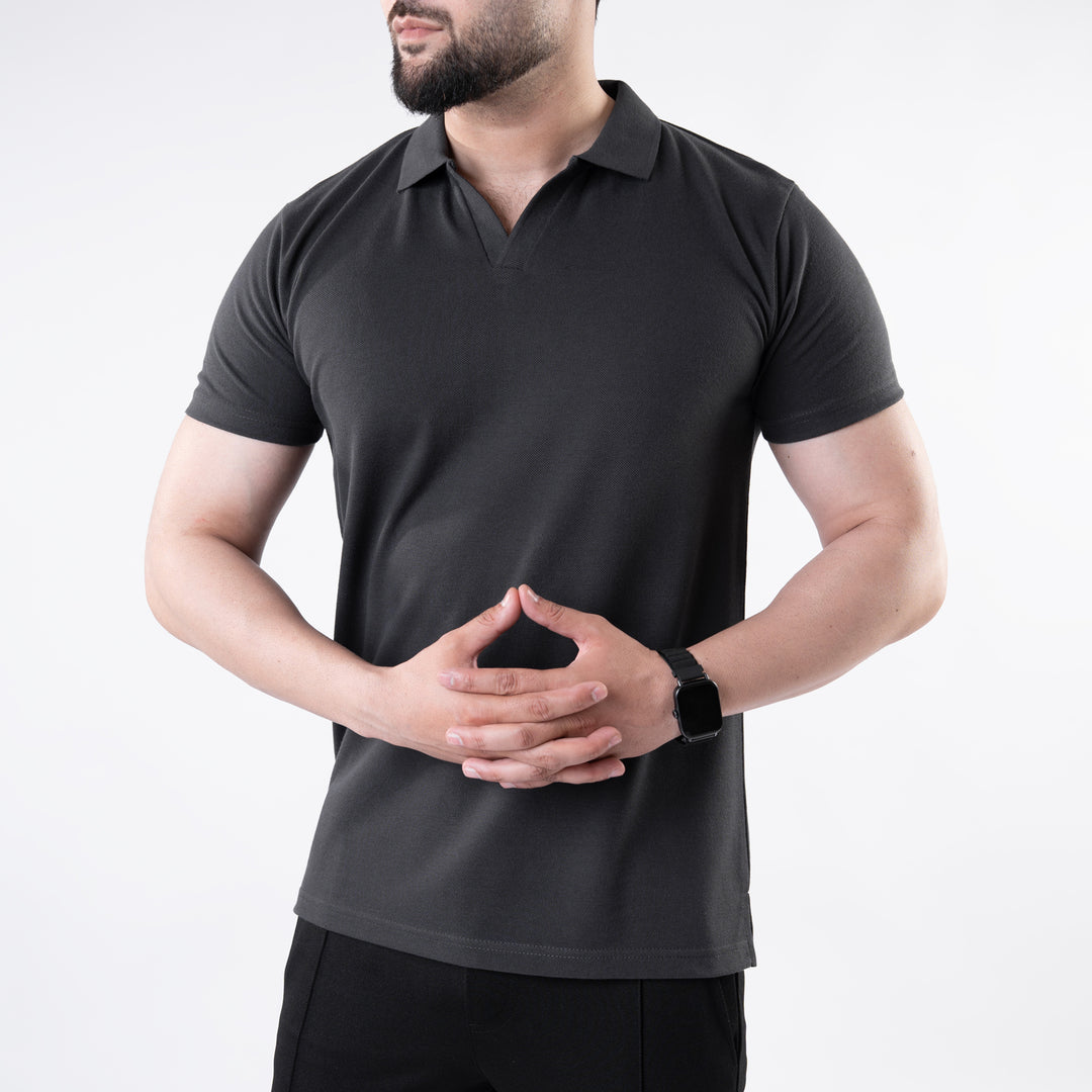 Gray V Neck Polo