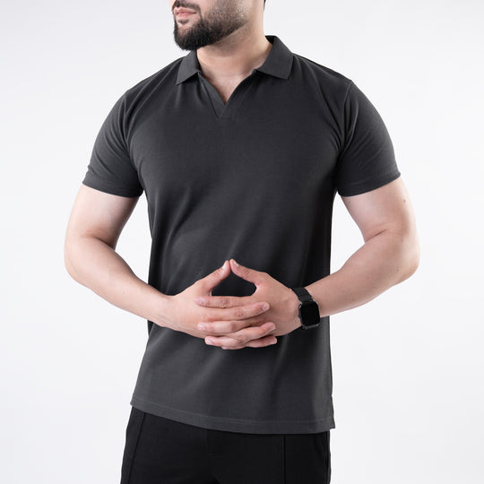 Gray V Neck Polo