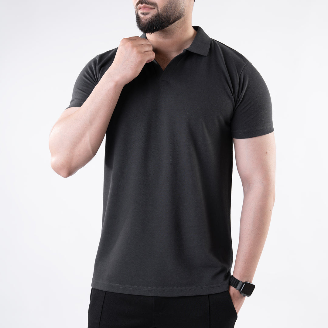 Gray V Neck Polo