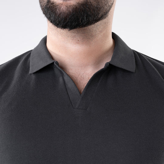 Gray V Neck Polo