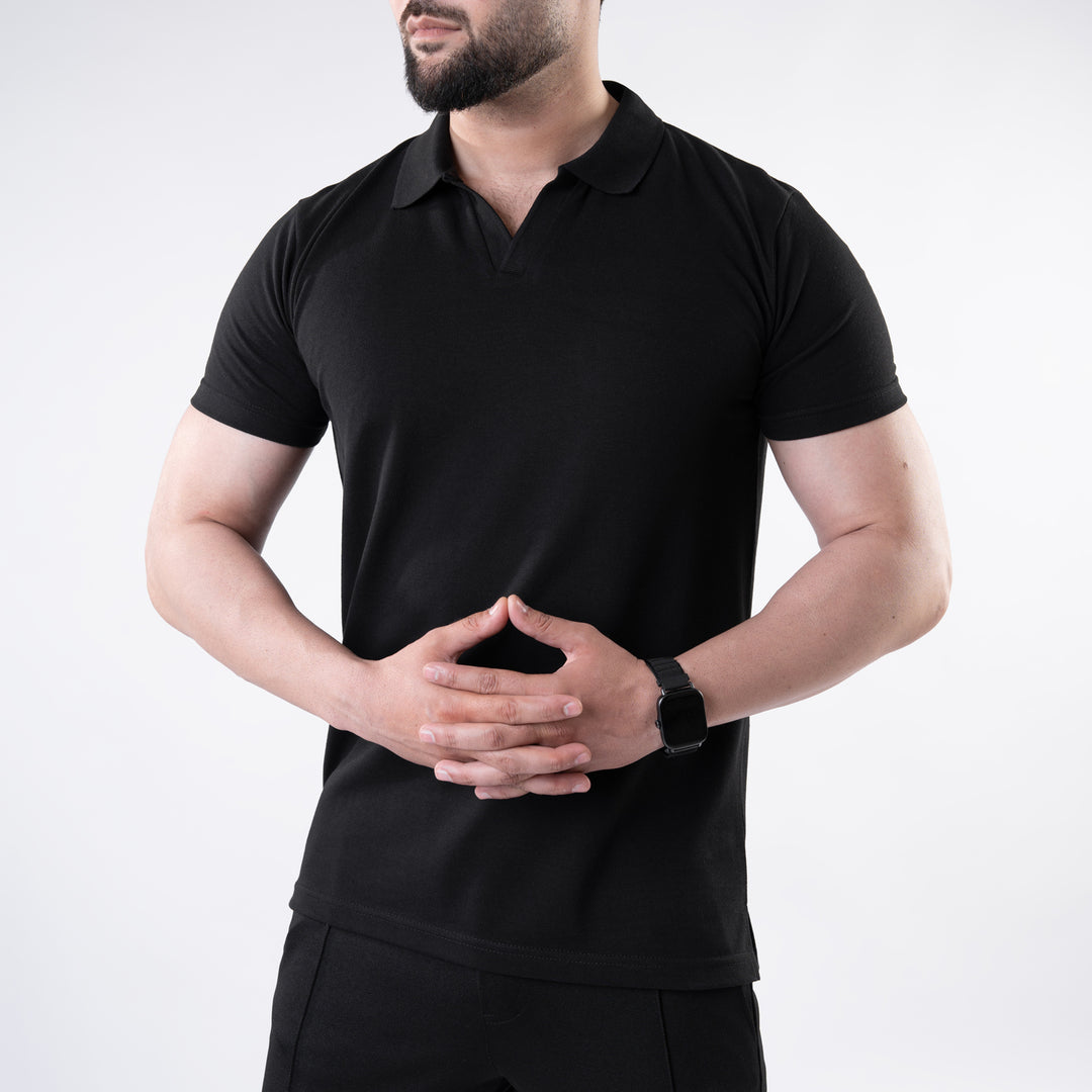 Black V Neck Polo