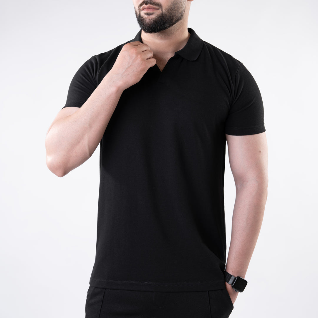 Black V Neck Polo