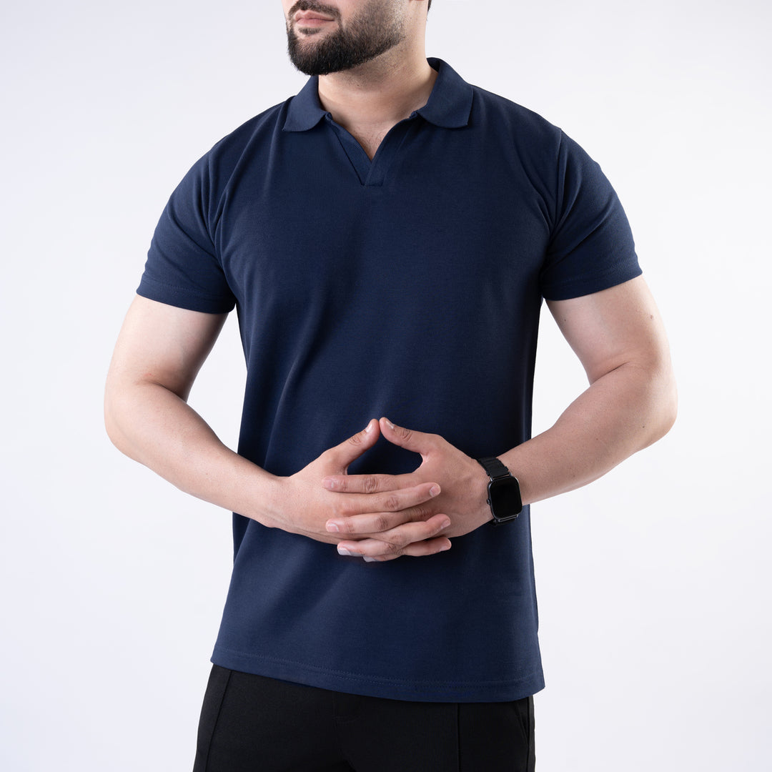 Navy V Neck Polo