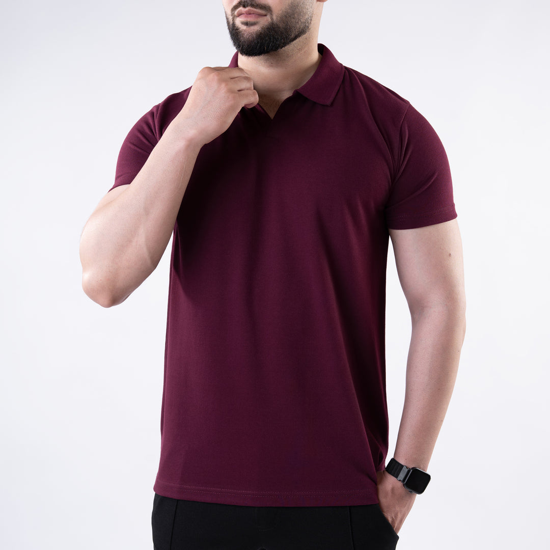 Wine Maroon V Neck Polo