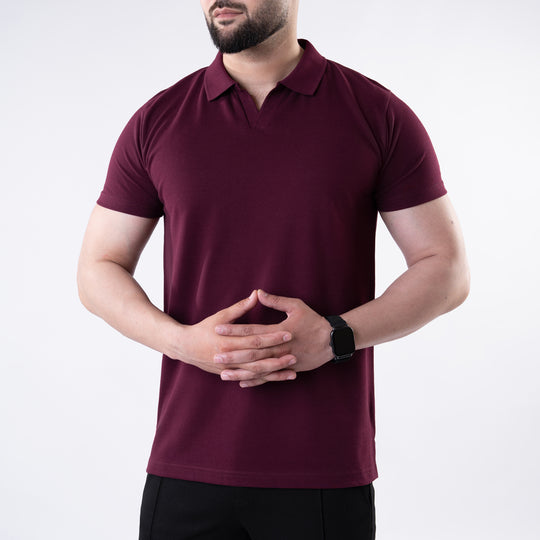 Wine Maroon V Neck Polo