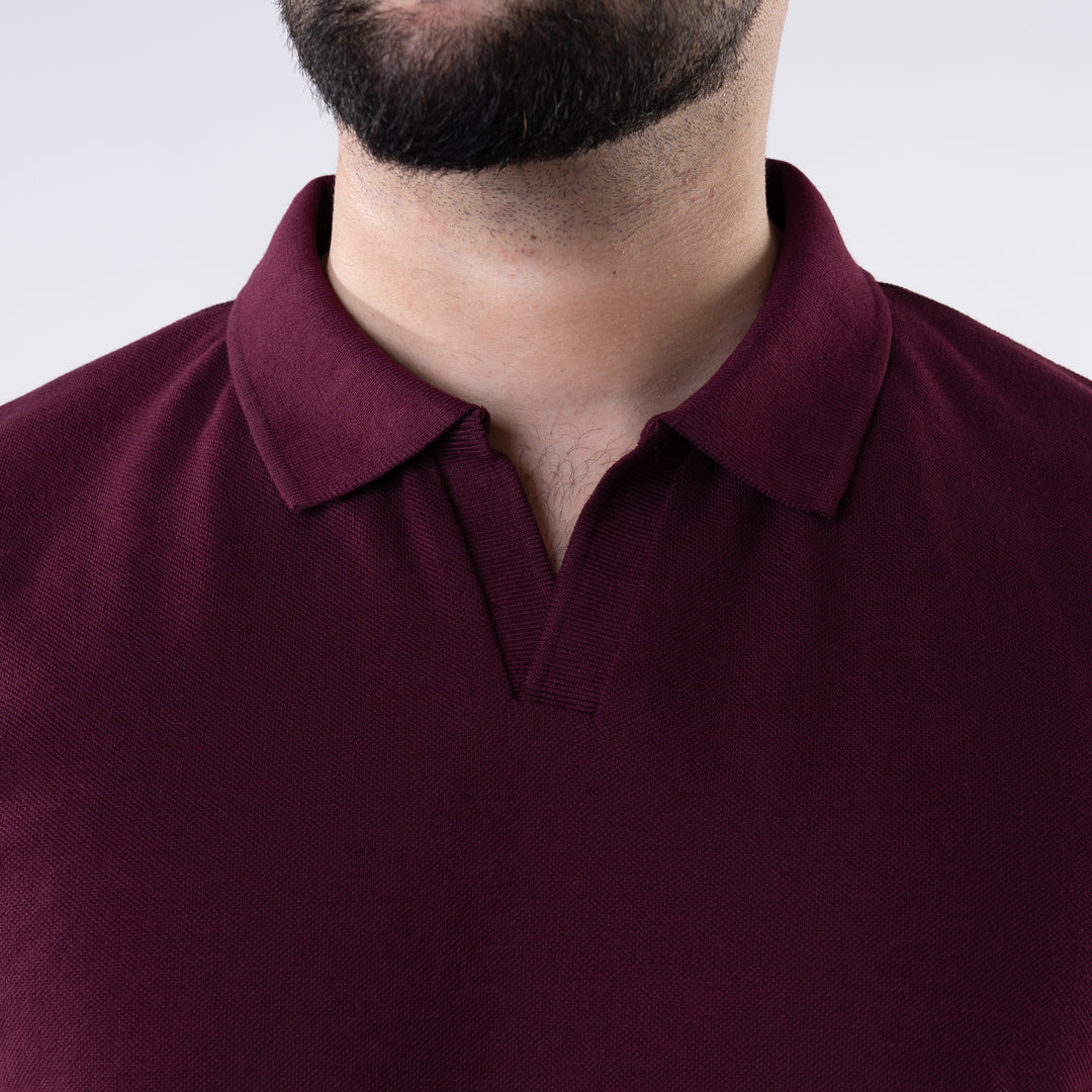 Wine Maroon V Neck Polo