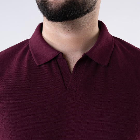 Wine Maroon V Neck Polo