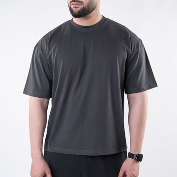 Dark Gray Plain Boxy Fit T-Shirt