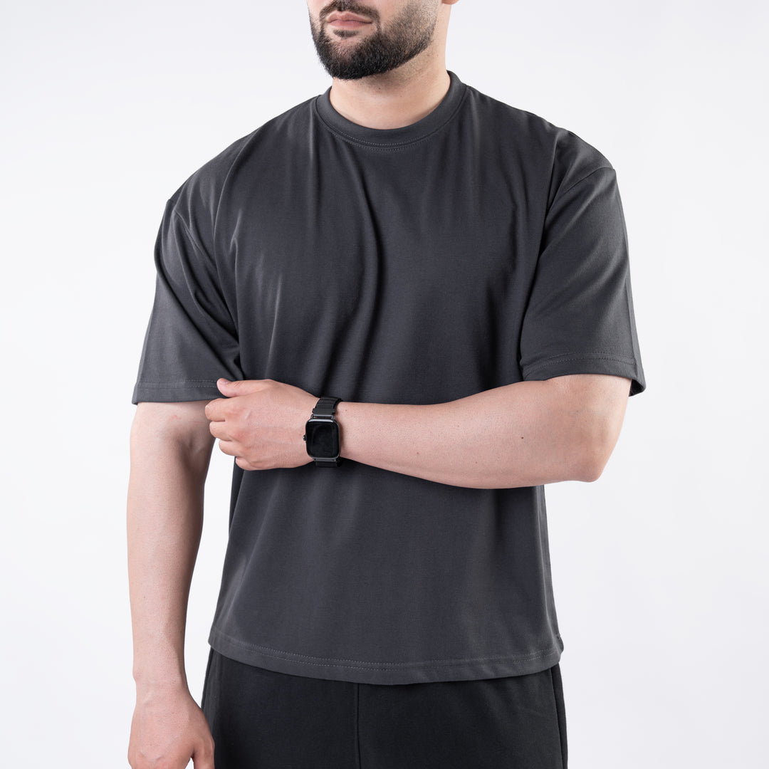 Dark Gray Plain Boxy Fit T-Shirt