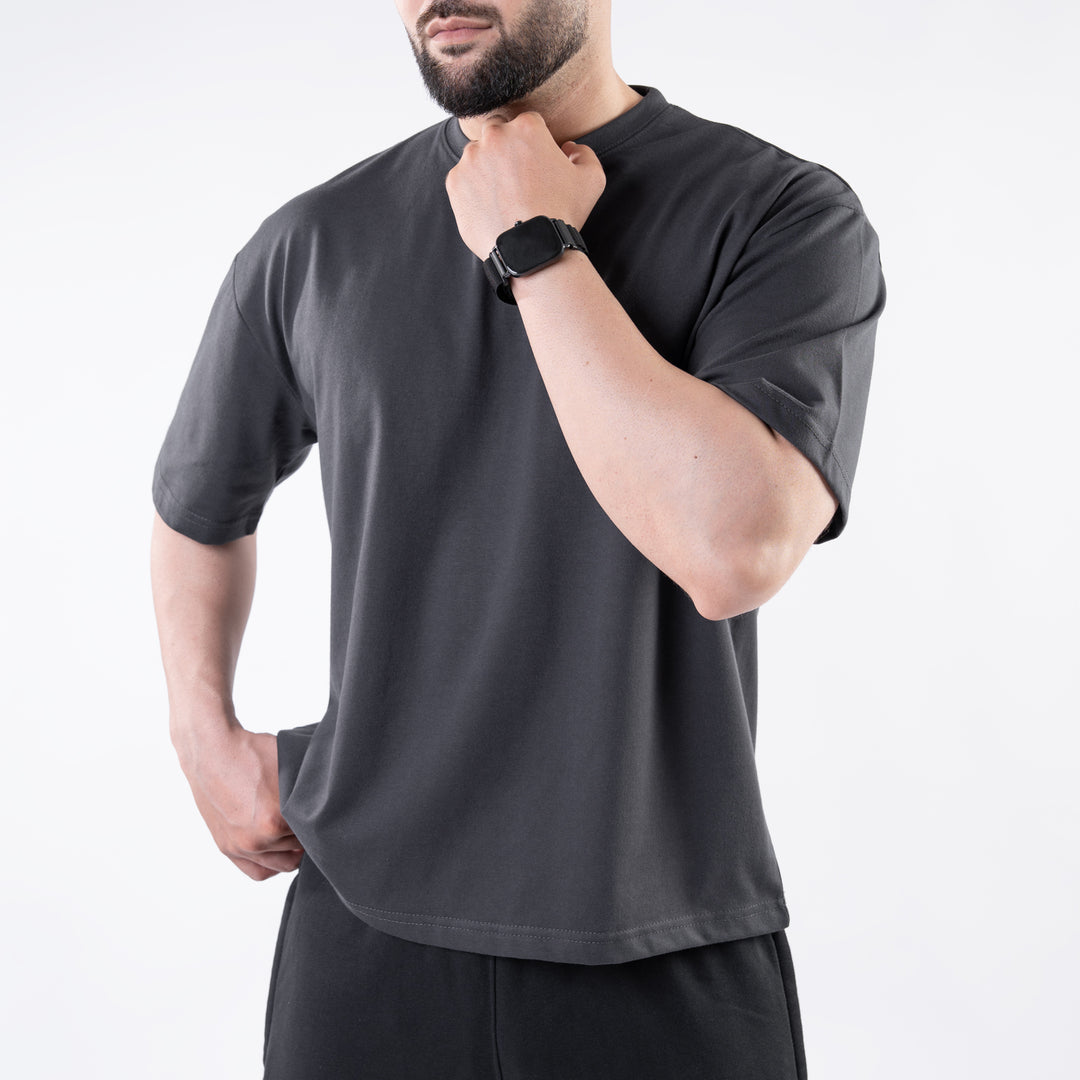 Dark Gray Plain Boxy Fit T-Shirt