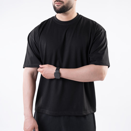Black Plain Boxy Fit T-Shirt