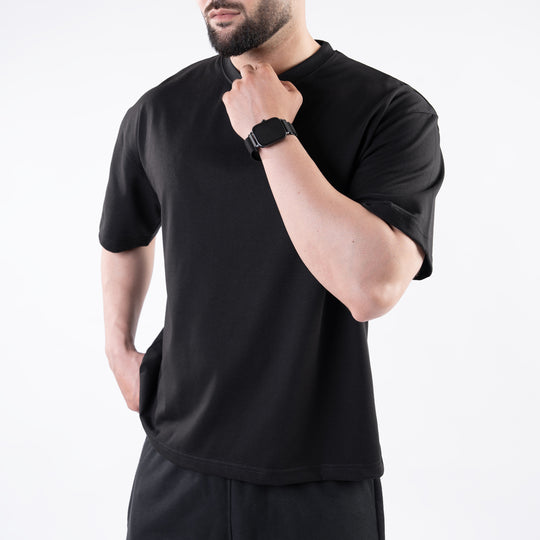 Black Plain Boxy Fit T-Shirt