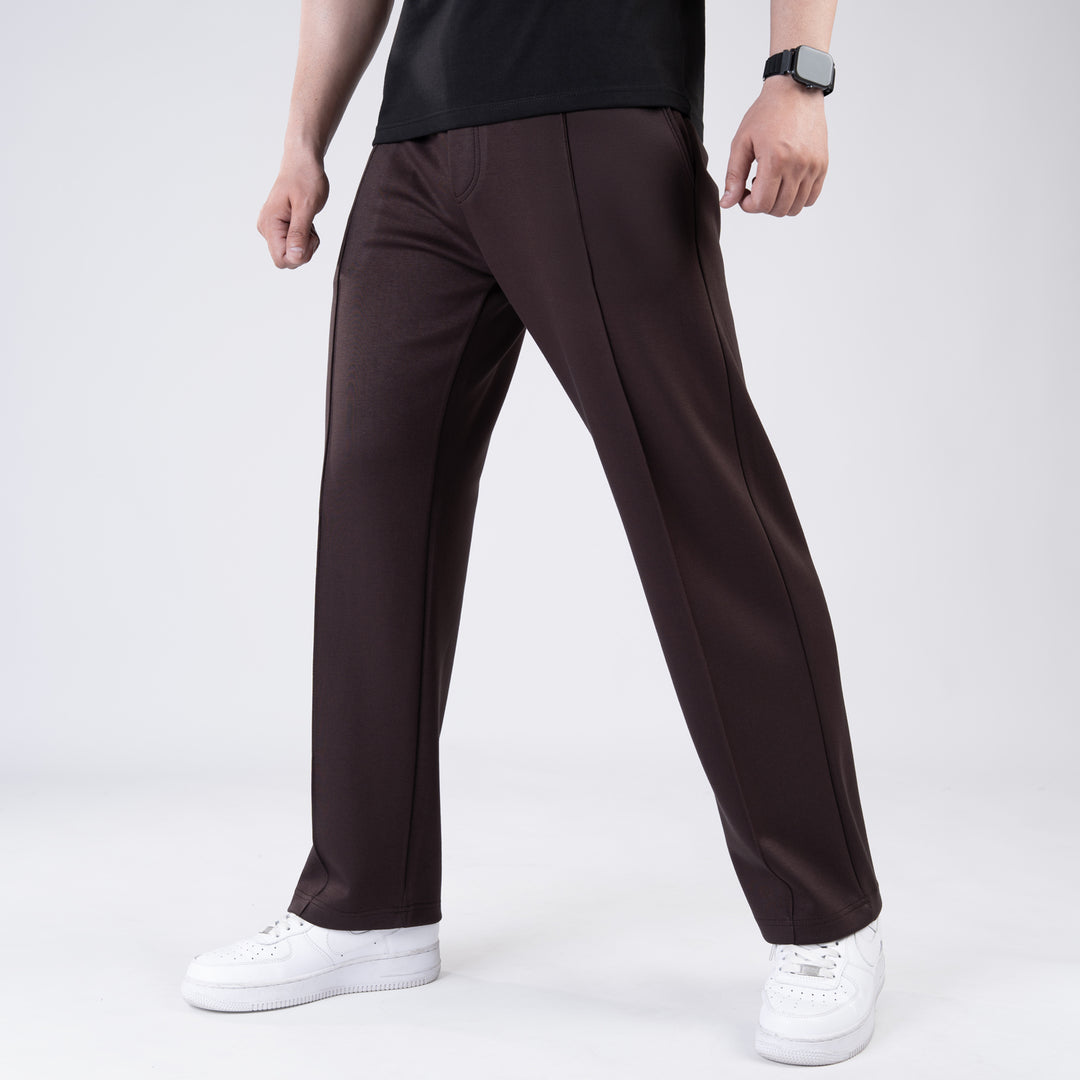 Scuba Brown 4-Way Stretch Front Stitch Trousers