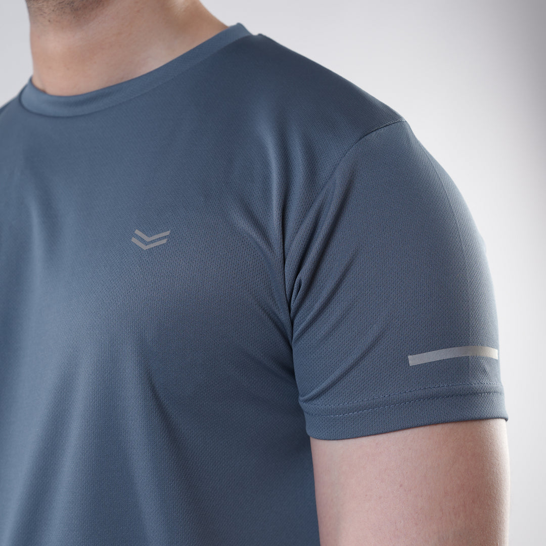 Stone Blue Mesh Quick Dry T-Shirt With Reflective Detailing
