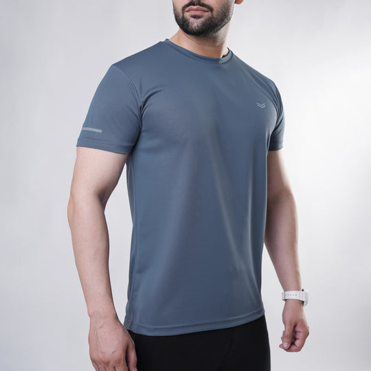 Stone Blue Mesh Quick Dry T-Shirt With Reflective Detailing
