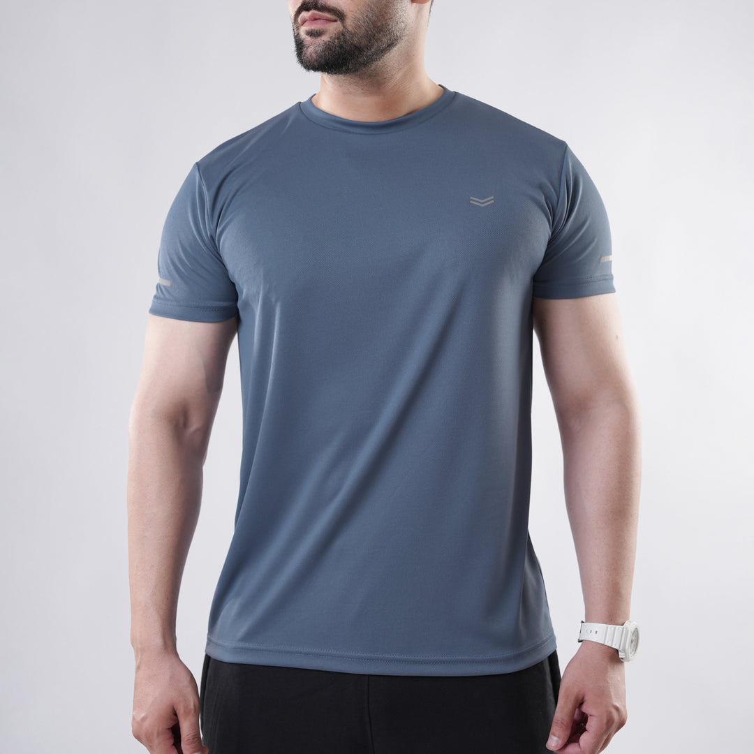 Stone Blue Mesh Quick Dry T-Shirt With Reflective Detailing