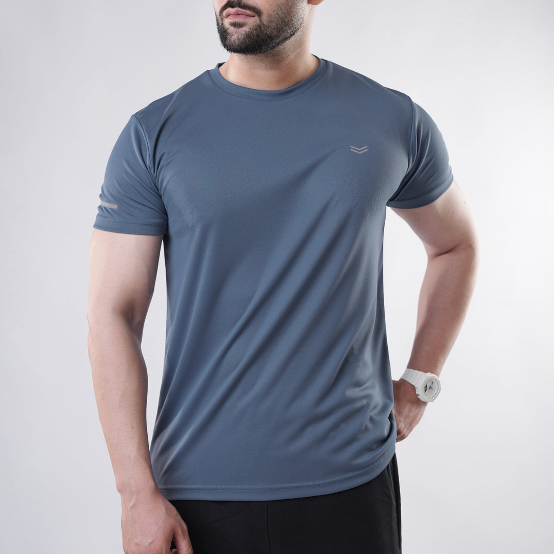Stone Blue Mesh Quick Dry T-Shirt With Reflective Detailing