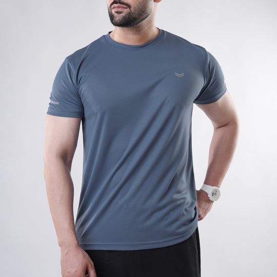 Stone Blue Mesh Quick Dry T-Shirt With Reflective Detailing