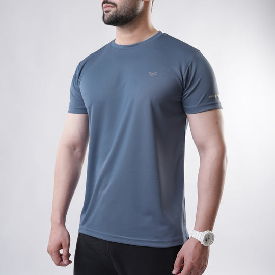Stone Blue Mesh Quick Dry T-Shirt With Reflective Detailing