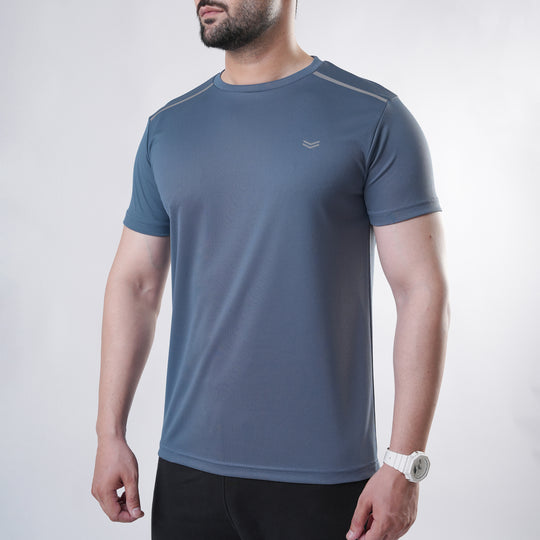 Stone Blue Mesh Quick Dry T-Shirt with Shoulder Reflectors