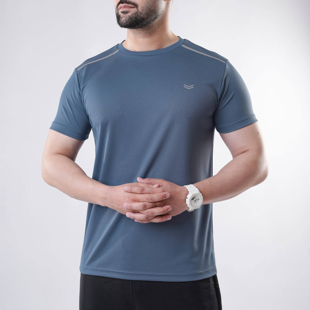 Stone Blue Mesh Quick Dry T-Shirt with Shoulder Reflectors