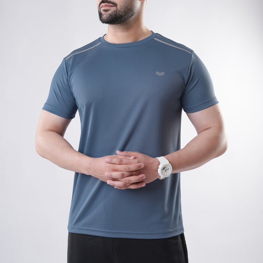 Stone Blue Mesh Quick Dry T-Shirt with Shoulder Reflectors