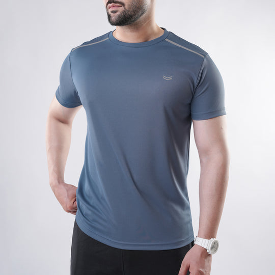 Stone Blue Mesh Quick Dry T-Shirt with Shoulder Reflectors