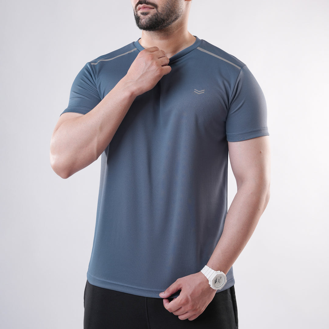 Stone Blue Mesh Quick Dry T-Shirt with Shoulder Reflectors