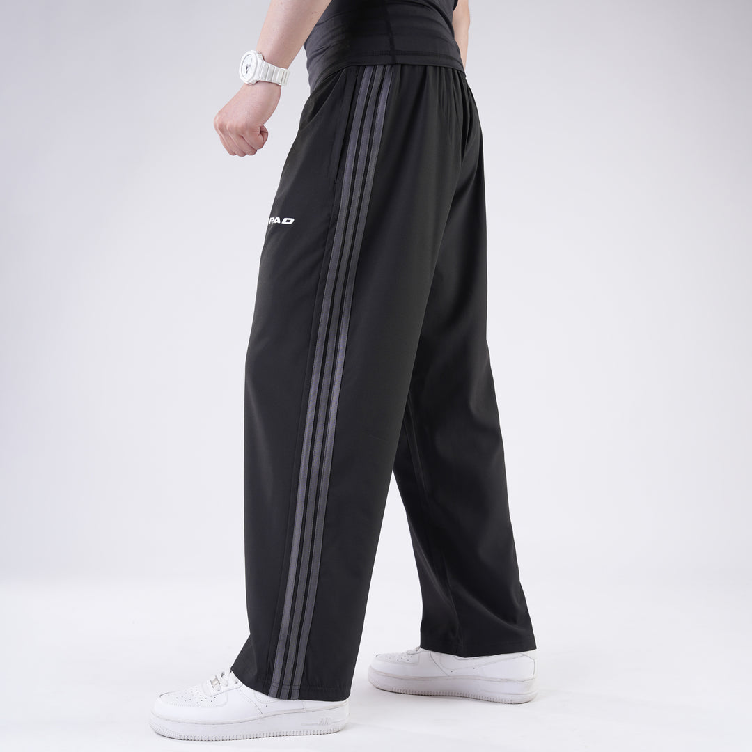 Black Micro Baggy Fit Trousers with Three Straight Stripes