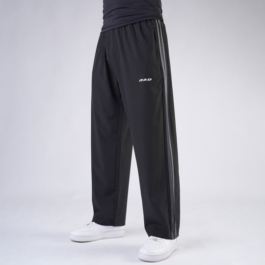 Black Micro Baggy Fit Trousers with Three Straight Stripes